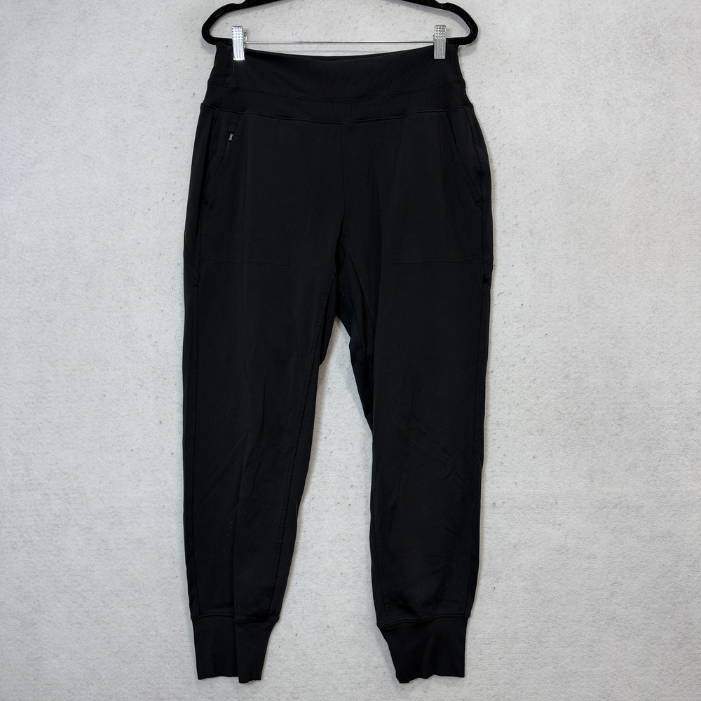 Athleta Jogger Pants Womens M Black Knit Elastic Waist Zip Pockets Yoga Athletic